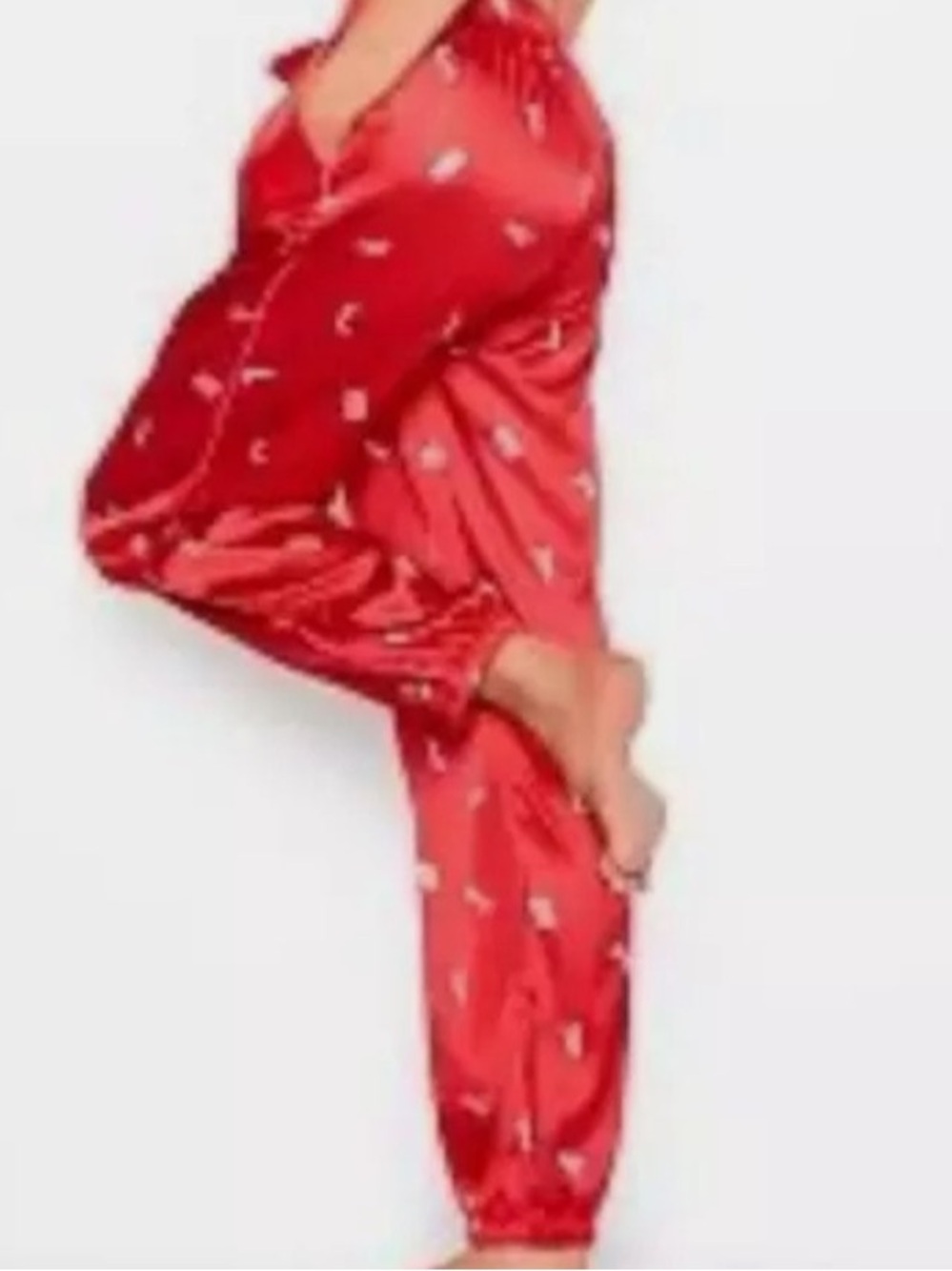 Satin Jogger Sleep Pants - Red Love Letters - Picture 2 of 4